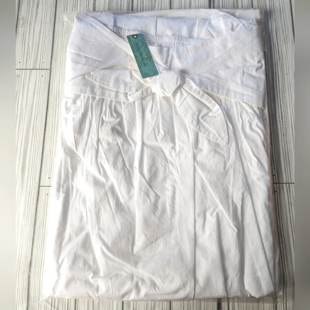 Anthropologie Poplin Tie Front Side Slit Midi Skirt in White Sz 1X NWT